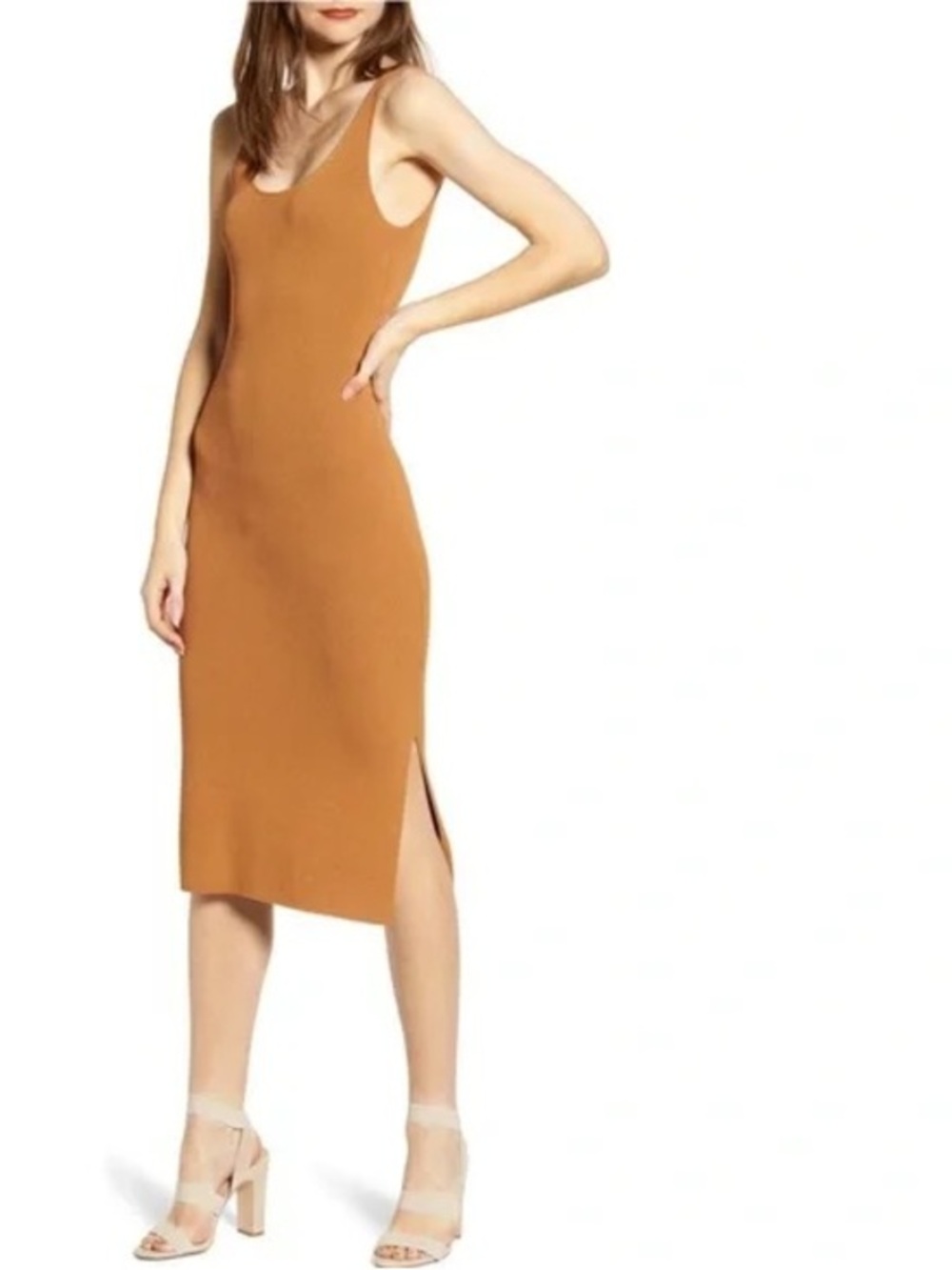 Leith Camel Sleeveless Midi Tank Dress